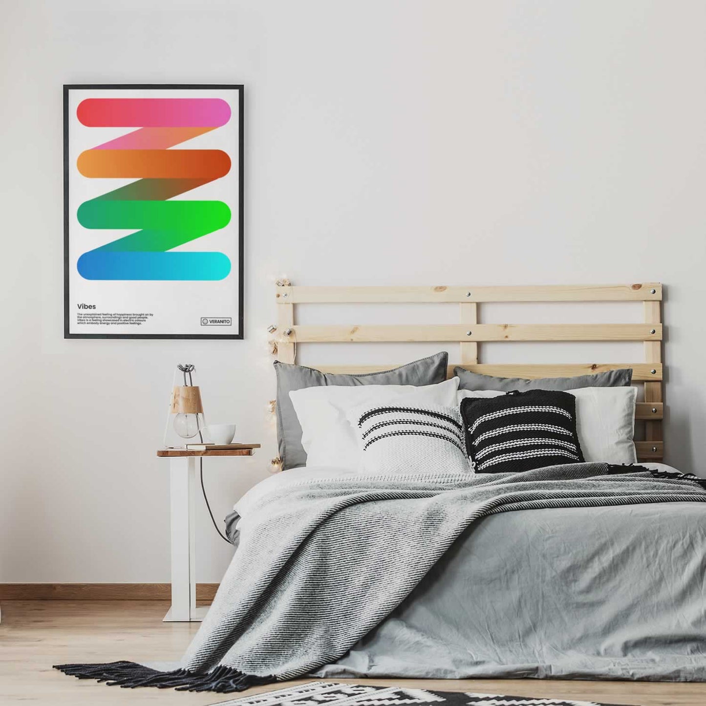 Vibes Colourful Minimalist Poster In Bedroom